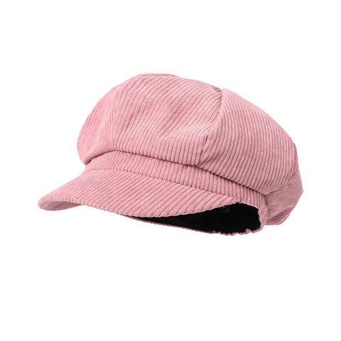 Pink corduroy eight-panel newsboy cap